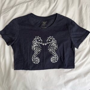 Dark grey Blue graphic tee with Seahorse Design: Small: summer beach vibes